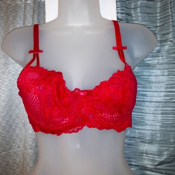 Youmita 34B Persian Red Unpadded Soft Lace Bra NWT - Picture 1 of 6